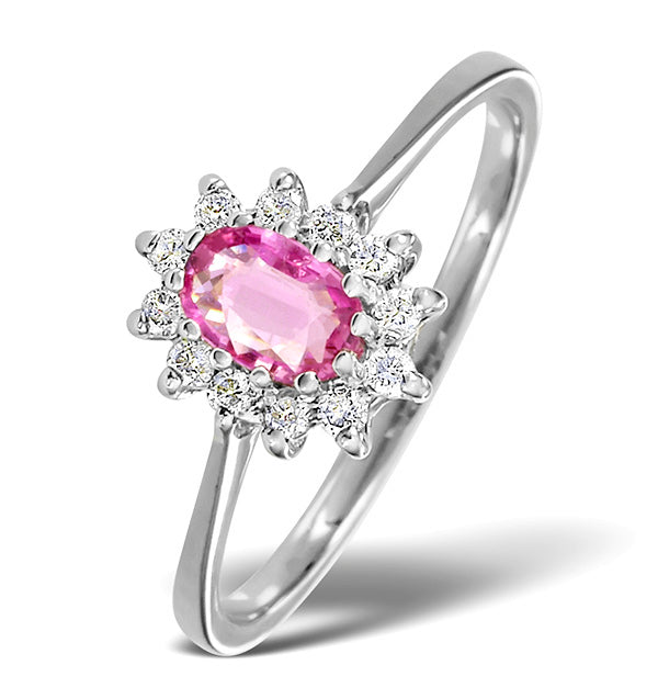9K White Gold Diamond and Pink Sapphire Ring 0.18ct